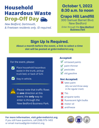 Fall 2022 Household Hazardous Waste Drop-Off Day Coming Up October 1, 2022