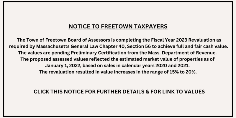 Notice to Freetown Taxpayers