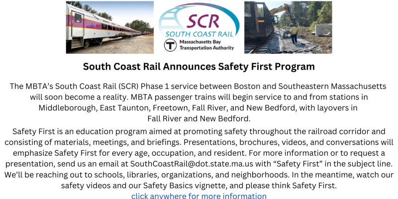 South Coast Rail Announces Safety First Program